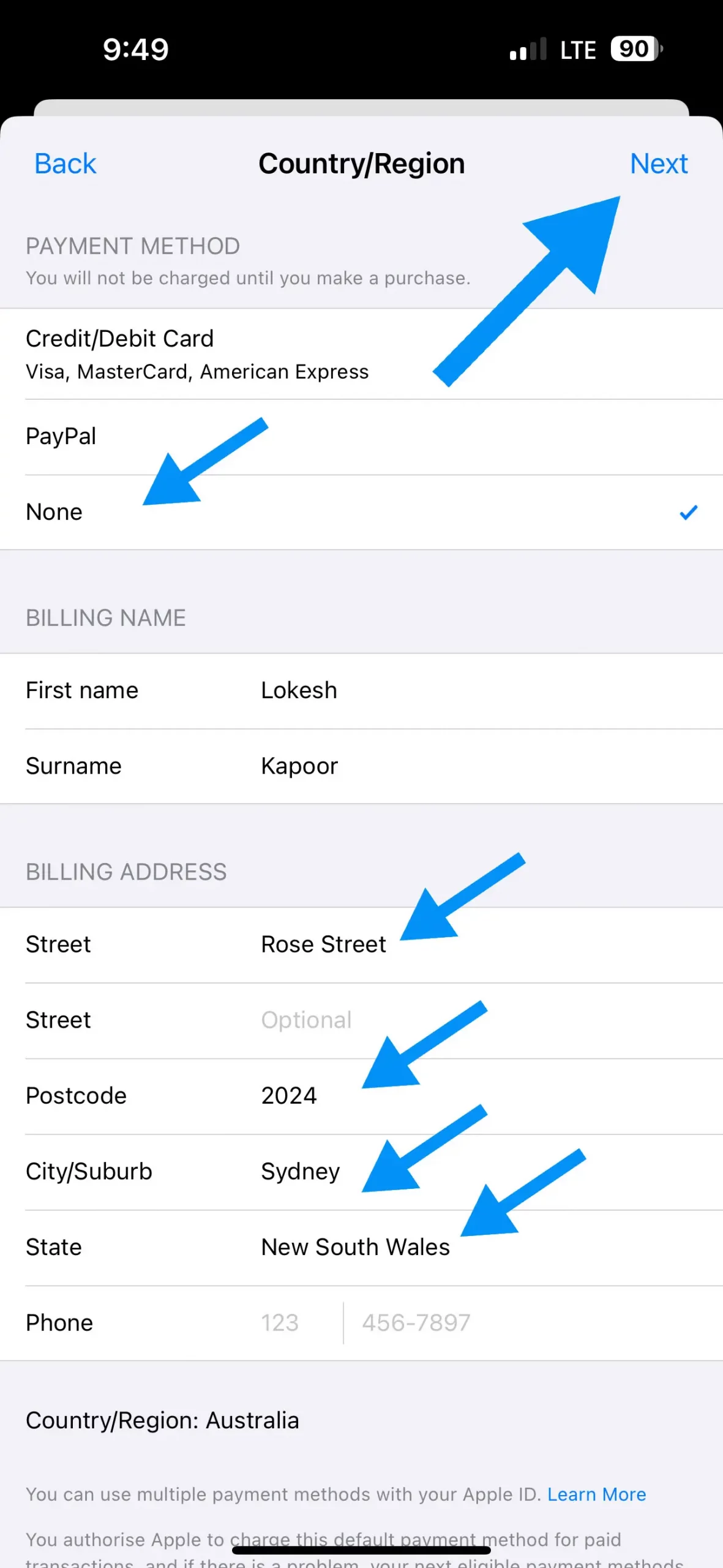 Appstore Payment Method & Billing Details