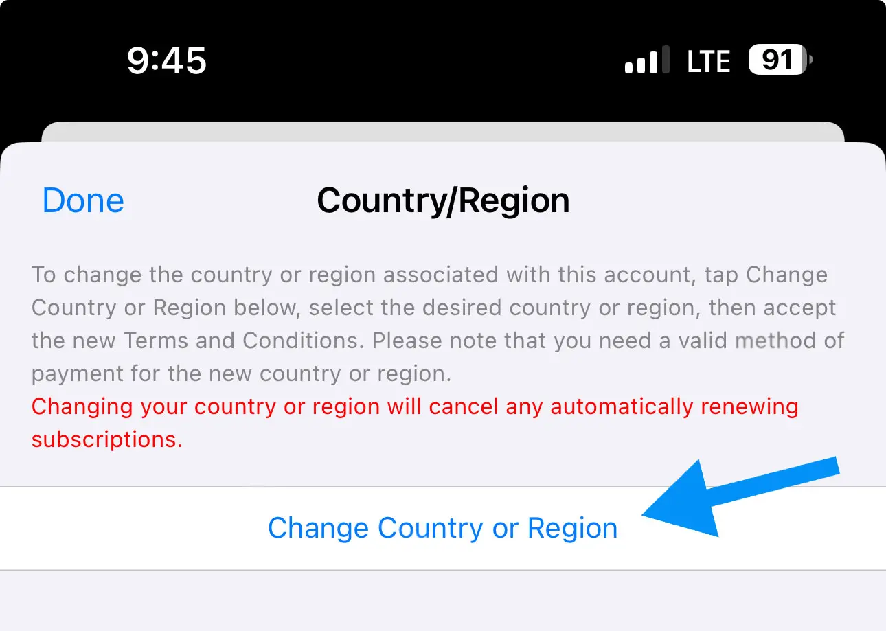 Change Country Region Appstore