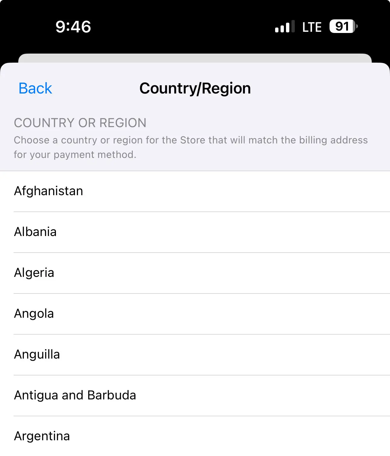 Choose the Country in Appstore