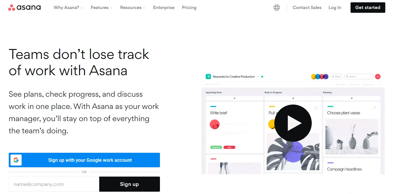 Asana Homepage Overview