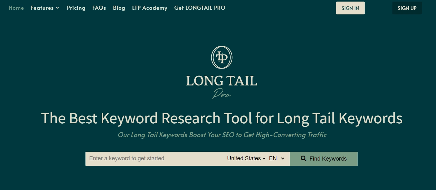 Long Tail Pro Homepage overview