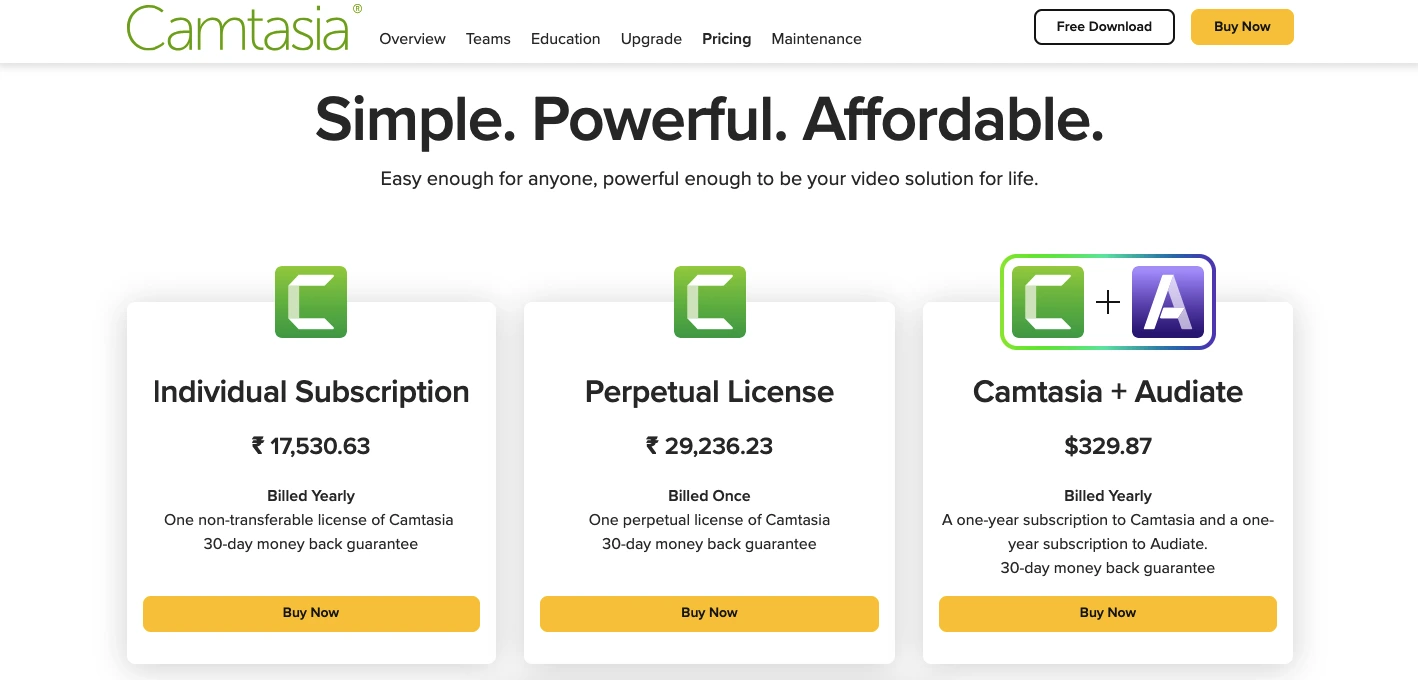 pricing of camtasia