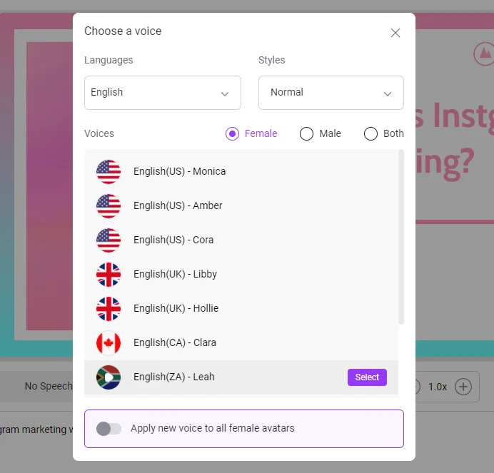 Choose your Voice in Vidnoz AI